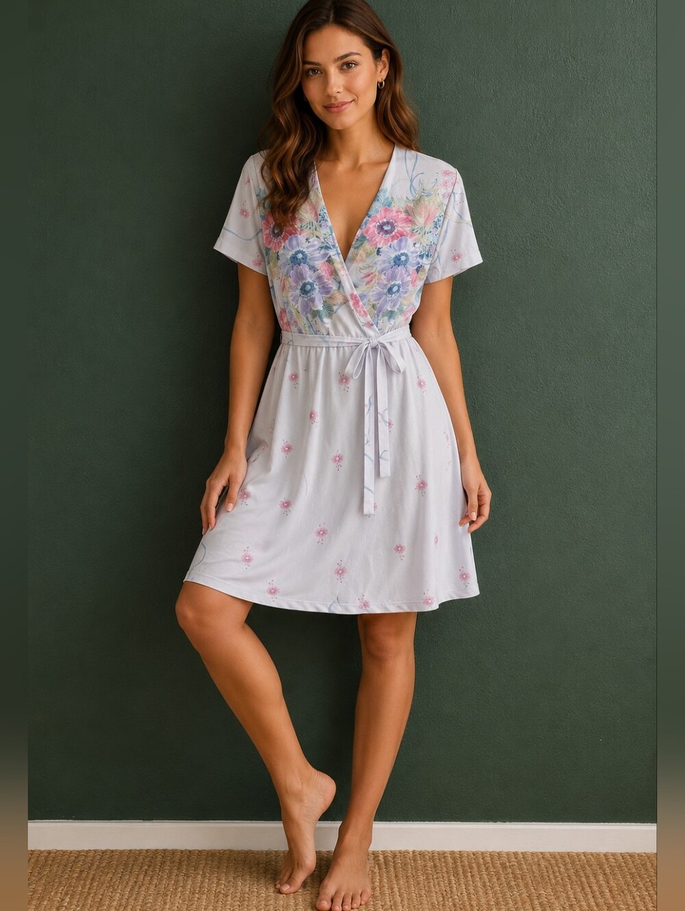 Vintage Leslie Belle Pastel Floral Wrap Midi Dress in Pink, Lavender and Blue